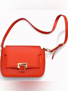Susen Red/coral Leather Crossbody Bag with Gold Accent